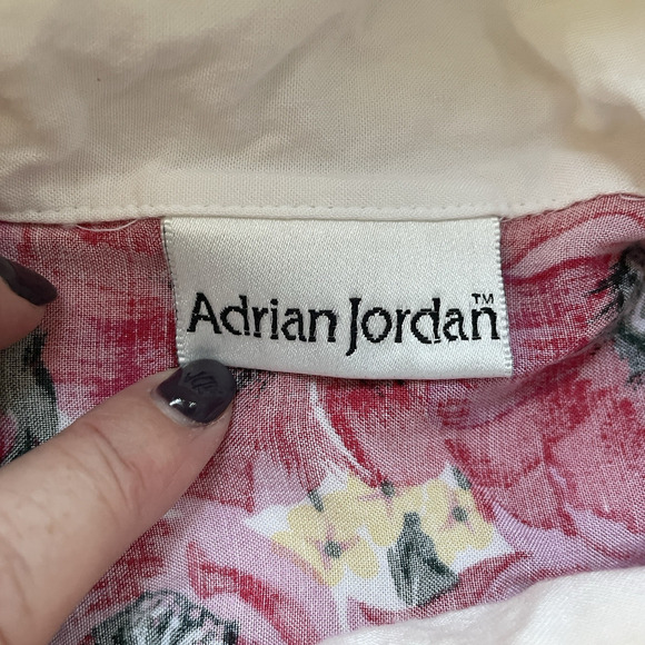 Vintage 90s Adrian Jordan Shirt Women 14 White Floral Poppies Button Up Blouse - Picture 5 of 10